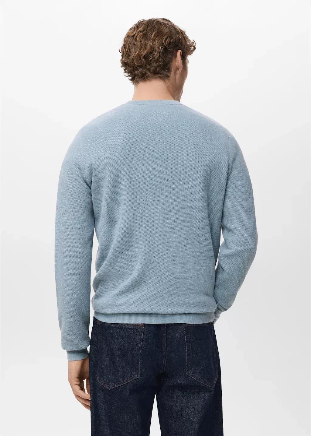Blue Microstructured Cotton Knit Sweater, Light-Pastel Blue, large image number 2