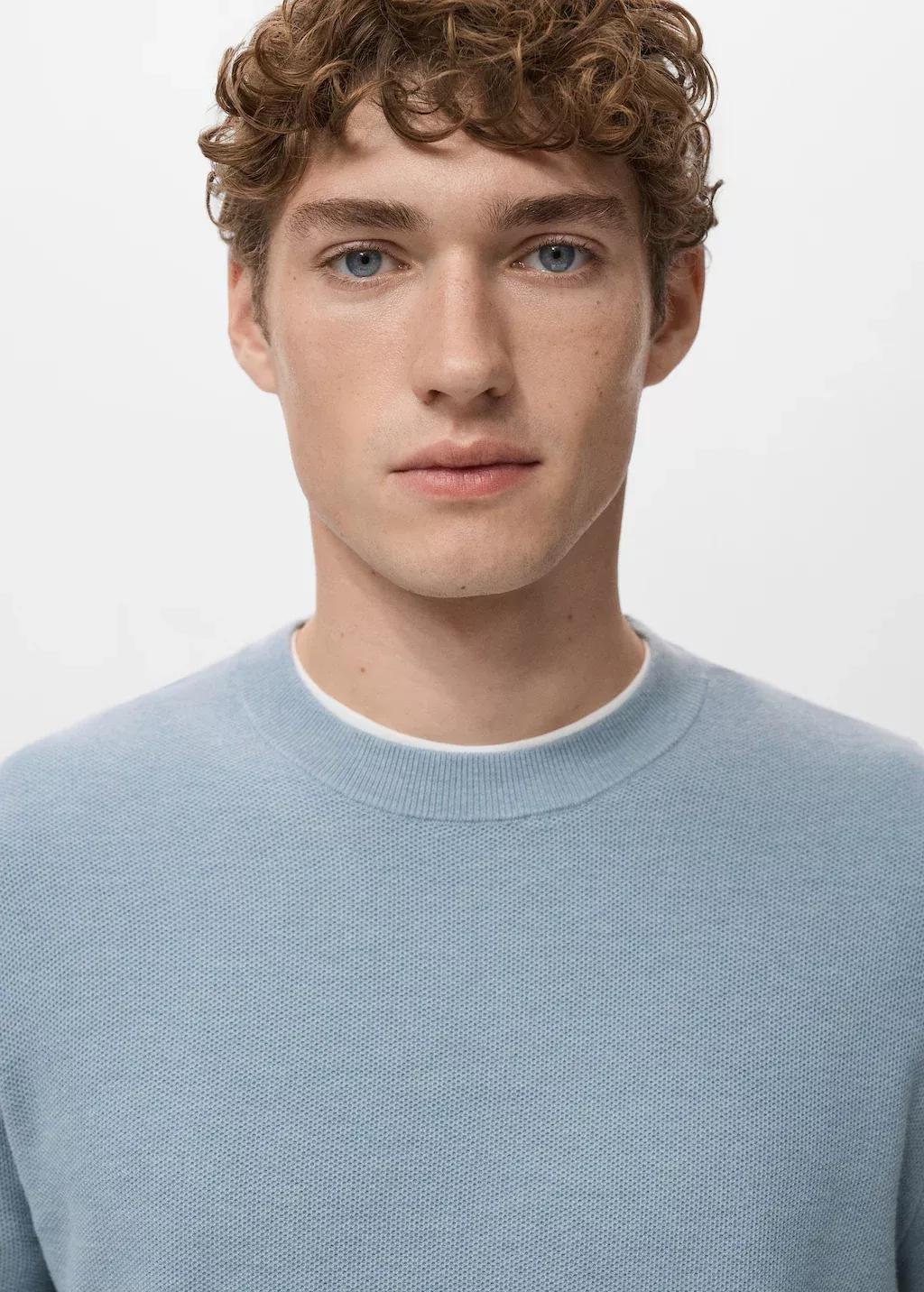 Blue Microstructured Cotton Knit Sweater, Light-Pastel Blue, large image number 4