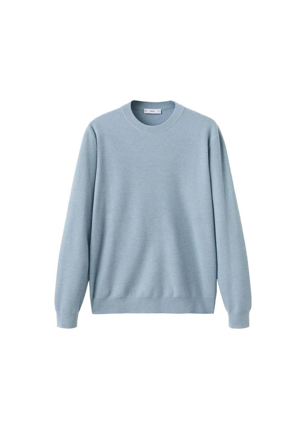 Blue Microstructured Cotton Knit Sweater, Light-Pastel Blue, large image number 6