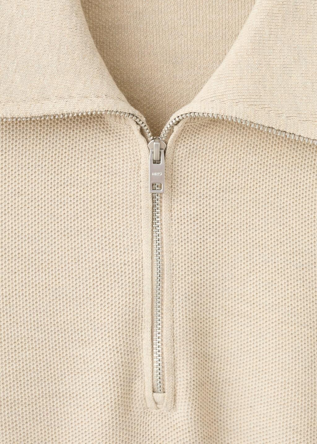 Beige Microstructure Sweater With Zipper Collar, Light Beige, large image number 1