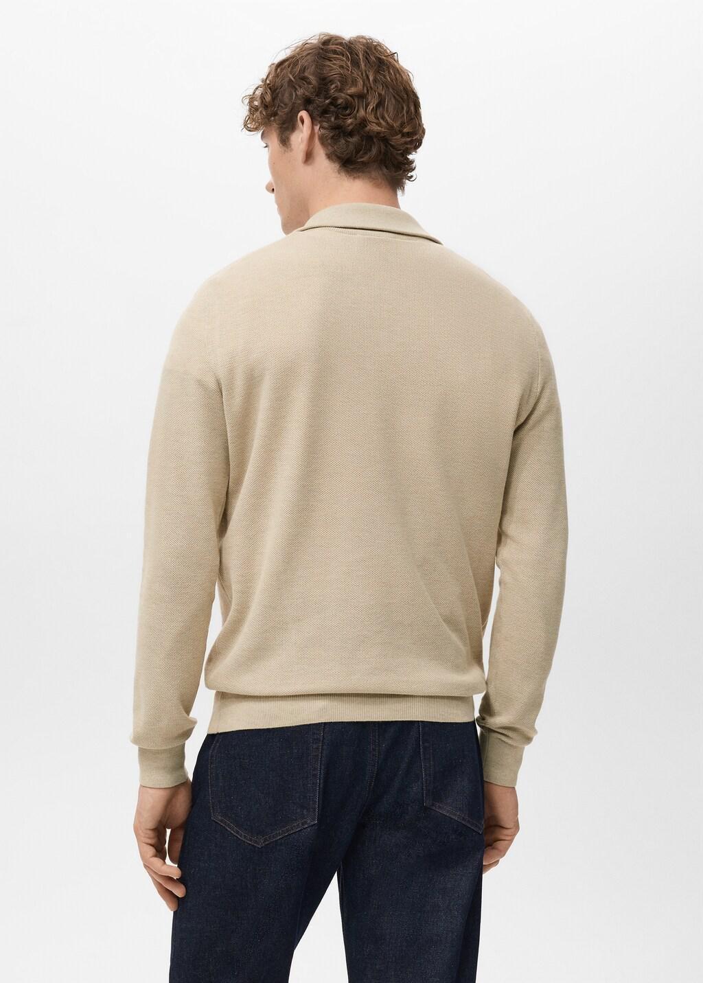 Beige Microstructure Sweater With Zipper Collar, Light Beige, medium