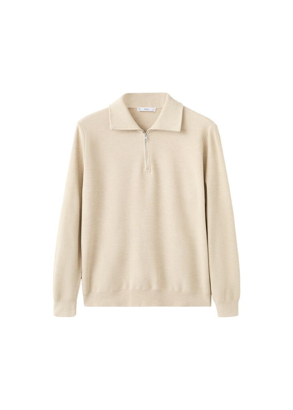 Beige Microstructure Sweater With Zipper Collar, Light Beige, large image number 6