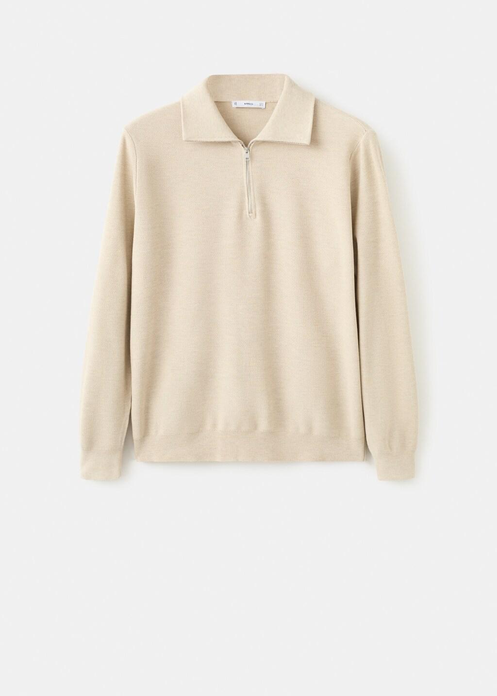 Beige Microstructure Sweater With Zipper Collar, Light Beige, large image number 7