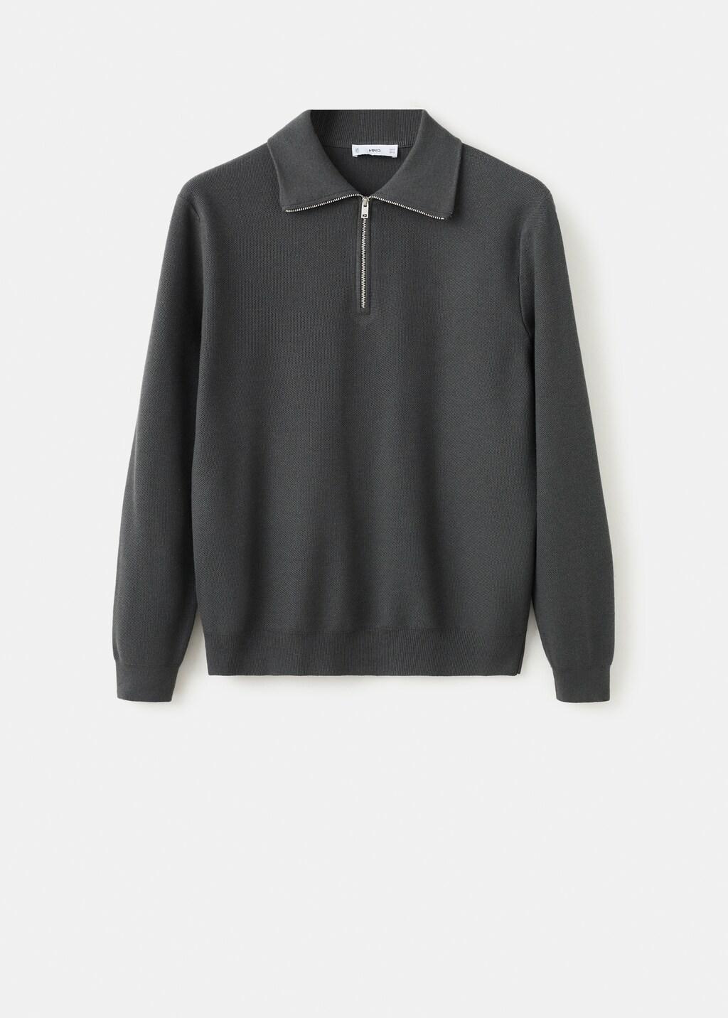 Grey Microstructure Sweater With Zipper Collar, Dark Grey, large image number 7