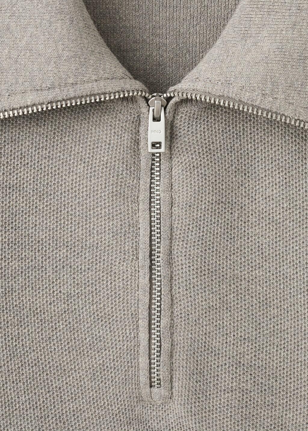 Grey Microstructure Sweater With Zipper Collar, Medium Grey, large image number 1