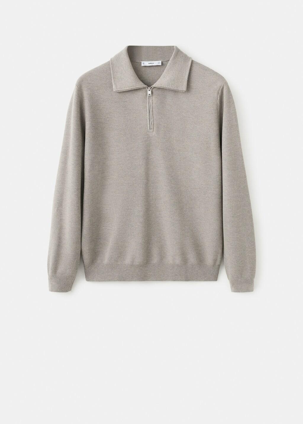 Grey Microstructure Sweater With Zipper Collar, Medium Grey, large image number 7