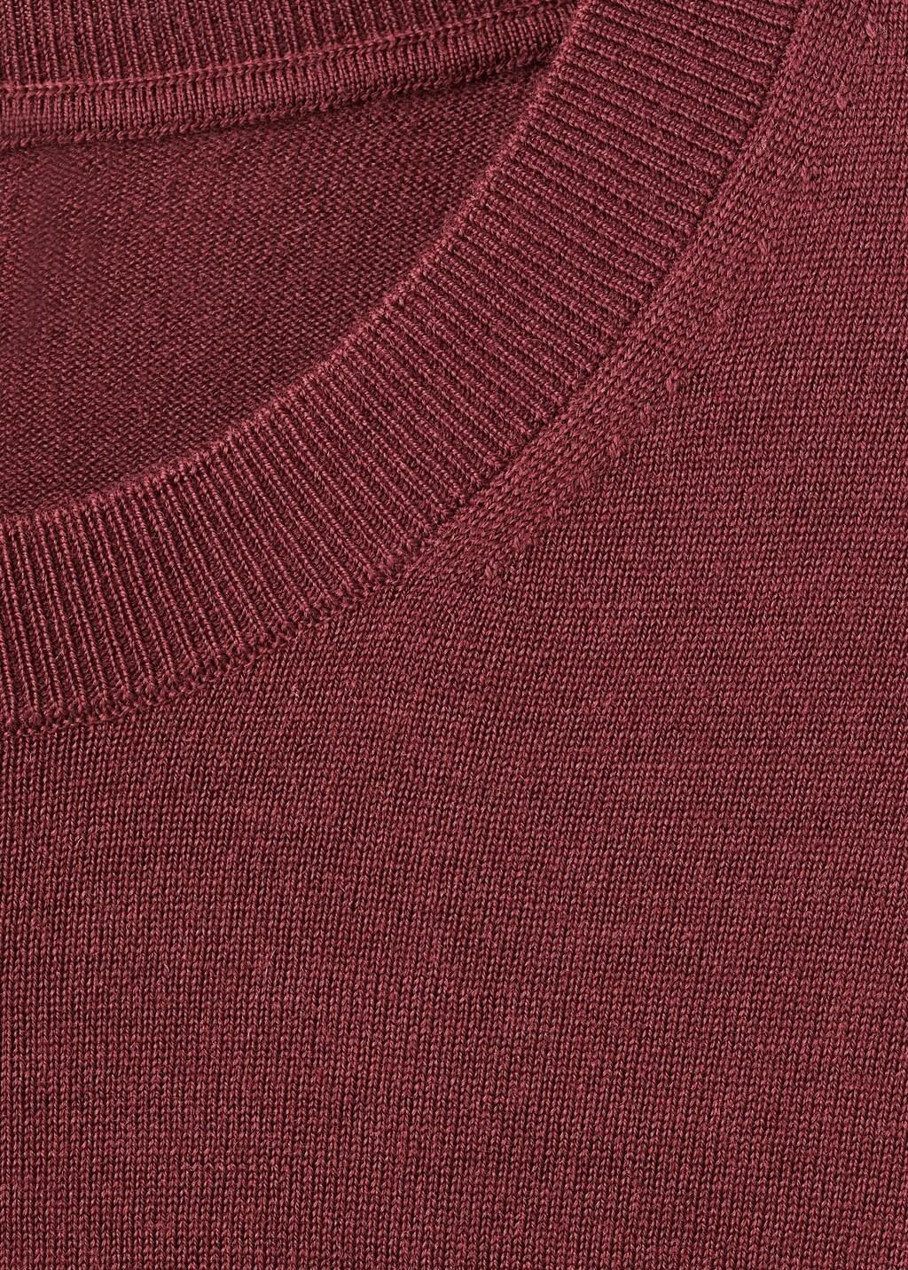 Red Merino Wool Crew Neck Sweater, Dark Red, large image number 1