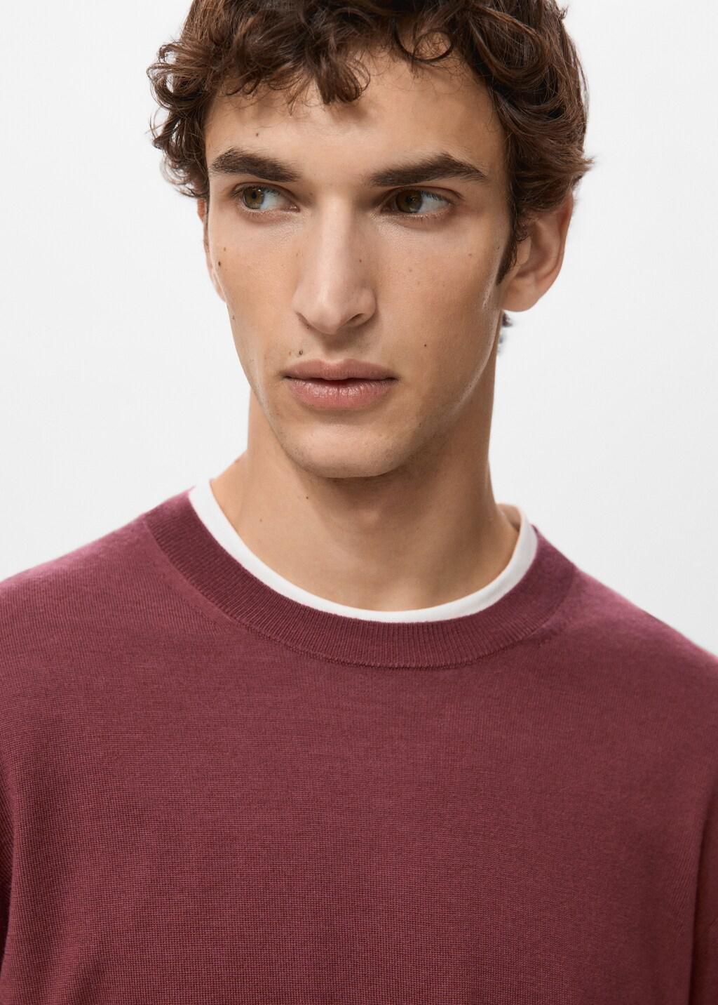 Red Merino Wool Crew Neck Sweater, Dark Red, large image number 4