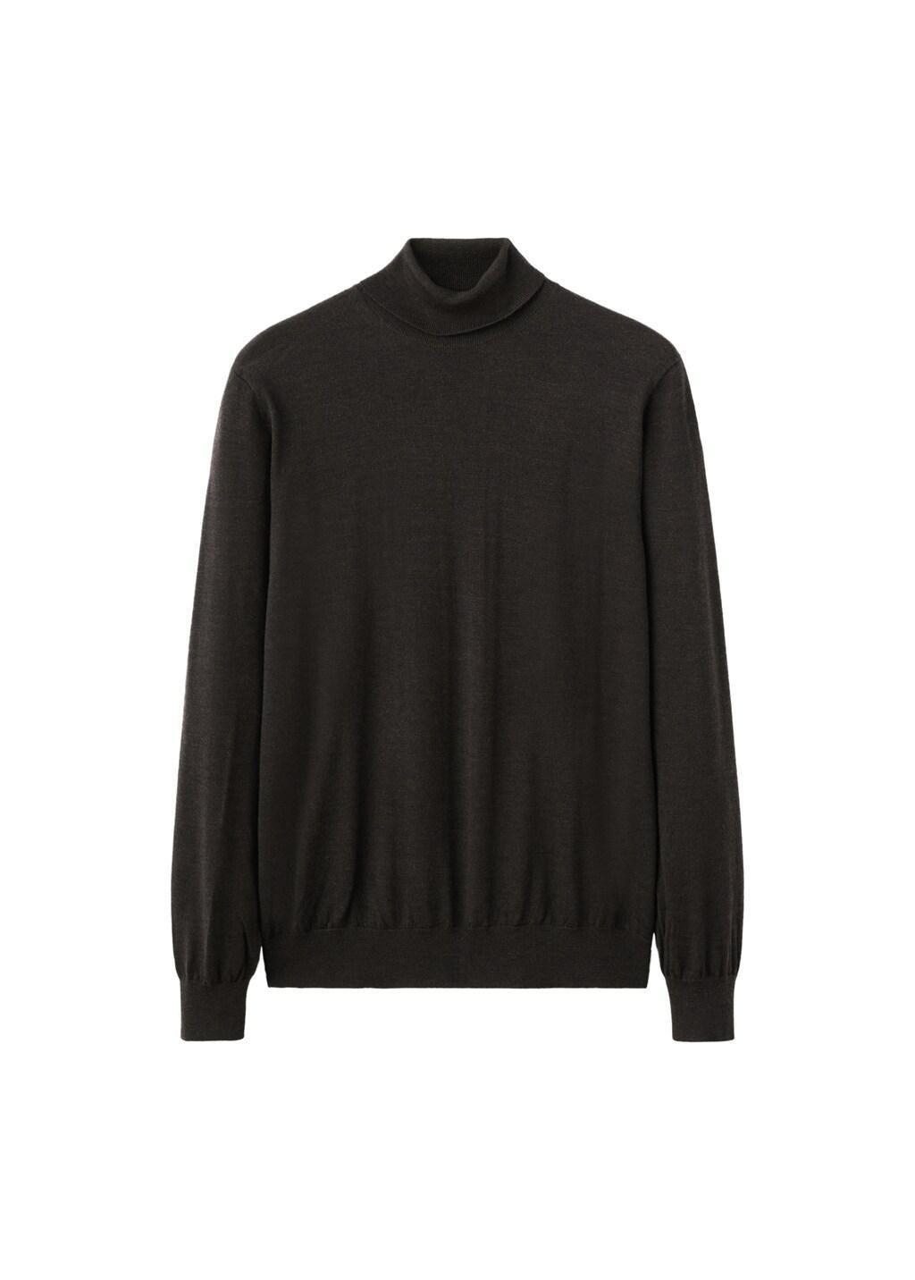 Brown Merino Wool Roll Neck Jumper, Dark Brown, large image number 6