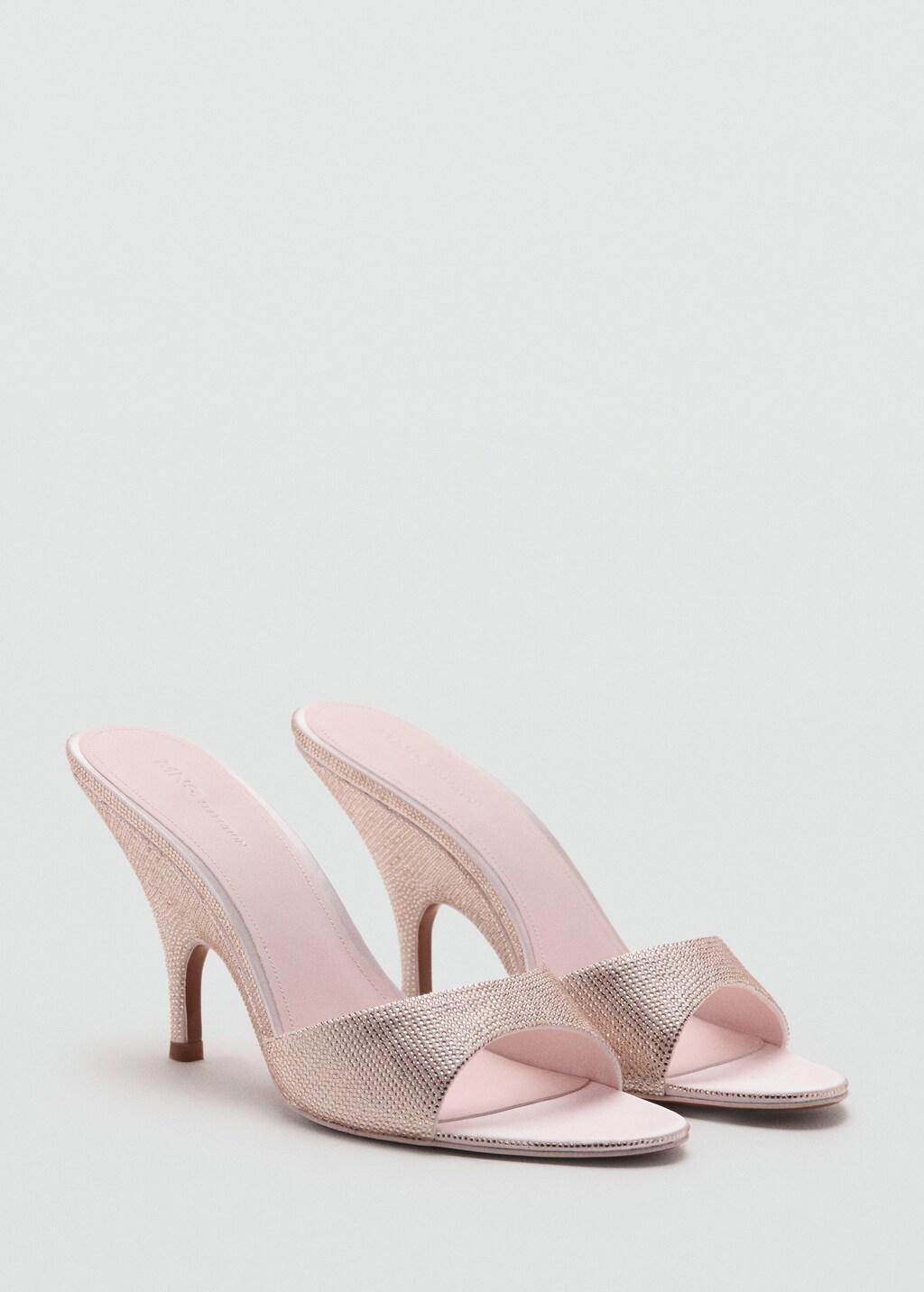 Pink Wedge Heeled Sandals With Rhinestones, Pink, medium