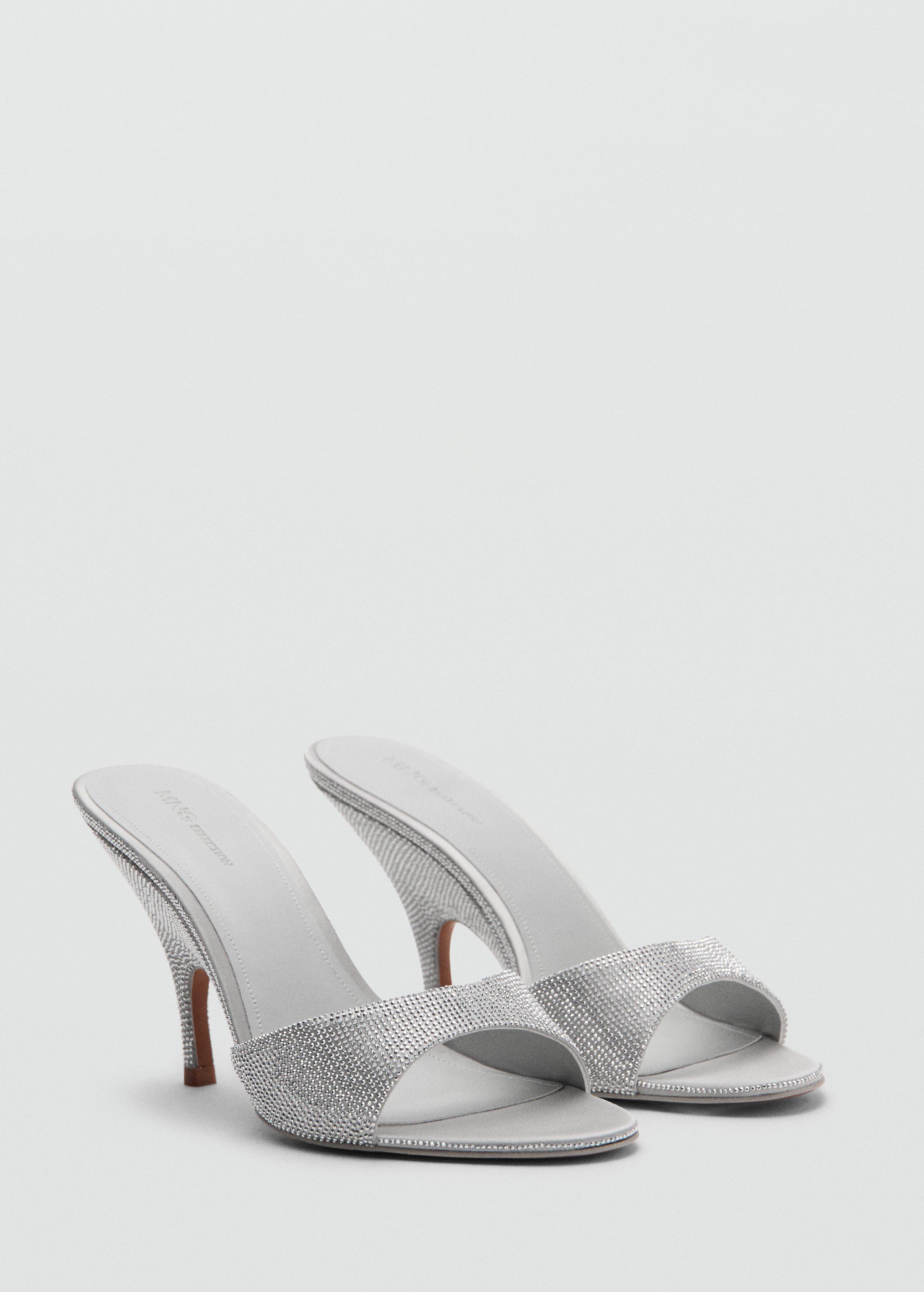 Silver Wedge Heeled Sandals With Rhinestones, Silver, large image number 3