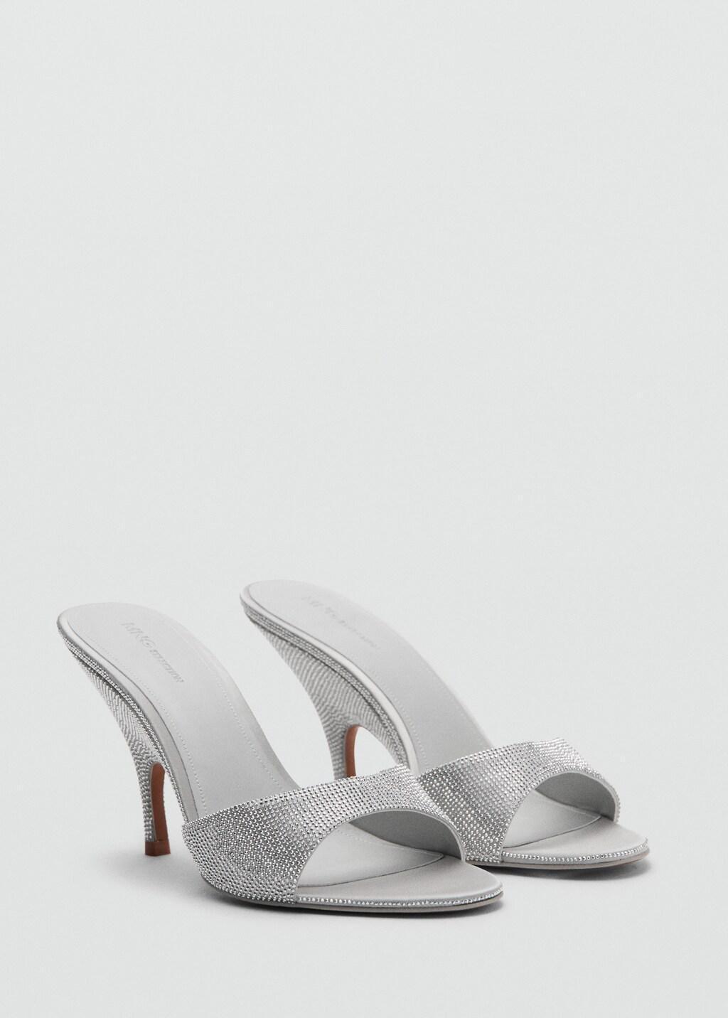 Silver Wedge Heeled Sandals With Rhinestones, Silver, large image number 5