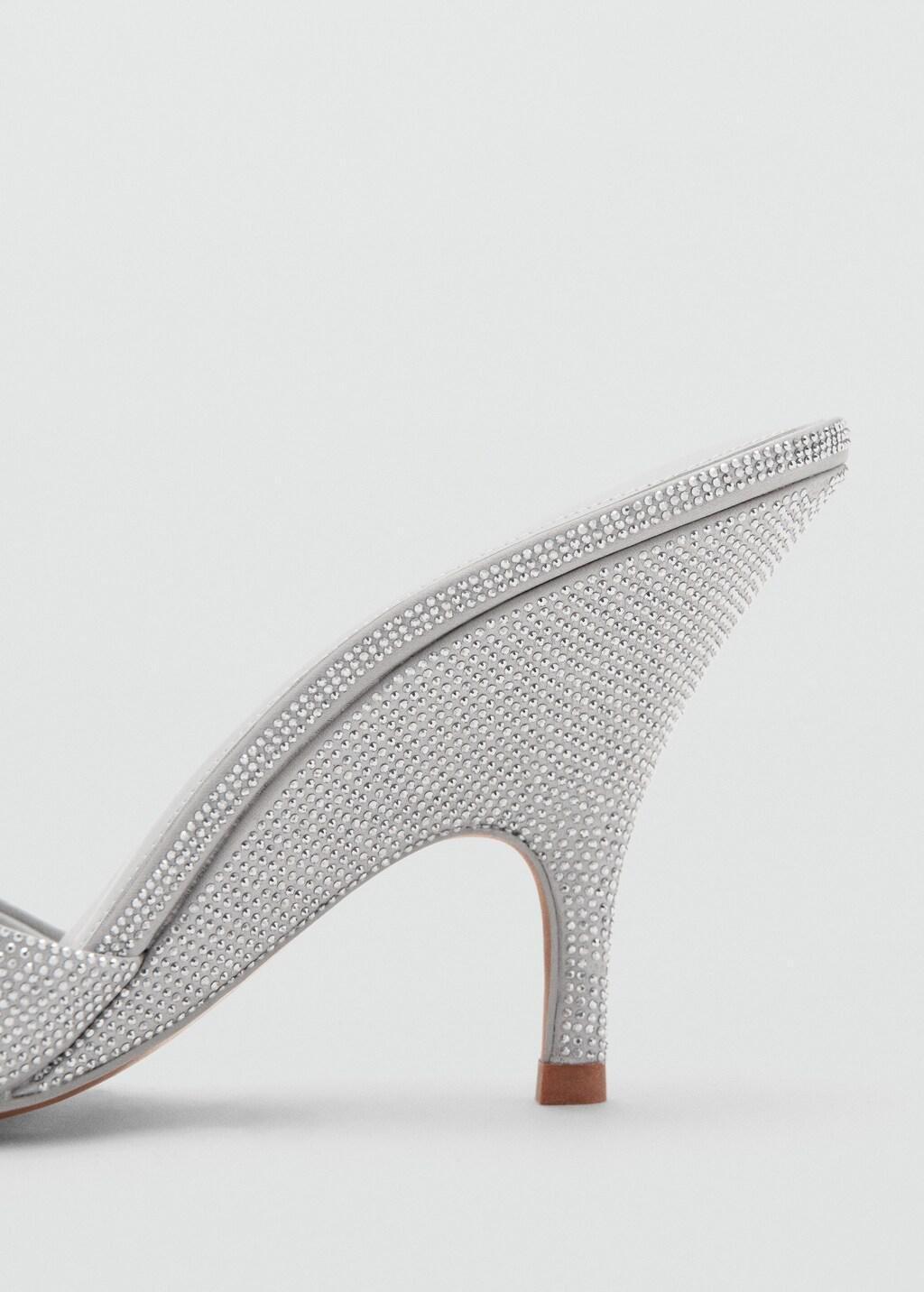 Silver Wedge Heeled Sandals With Rhinestones, Silver, large image number 7