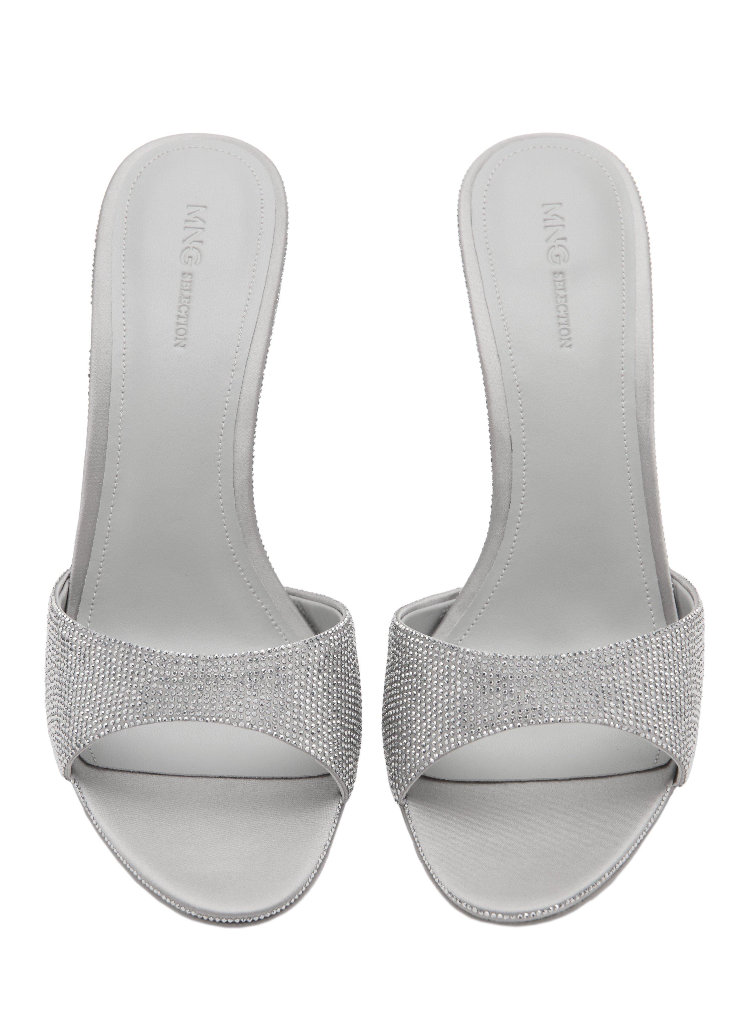 Silver Wedge Heeled Sandals With Rhinestones, Silver, large image number 8
