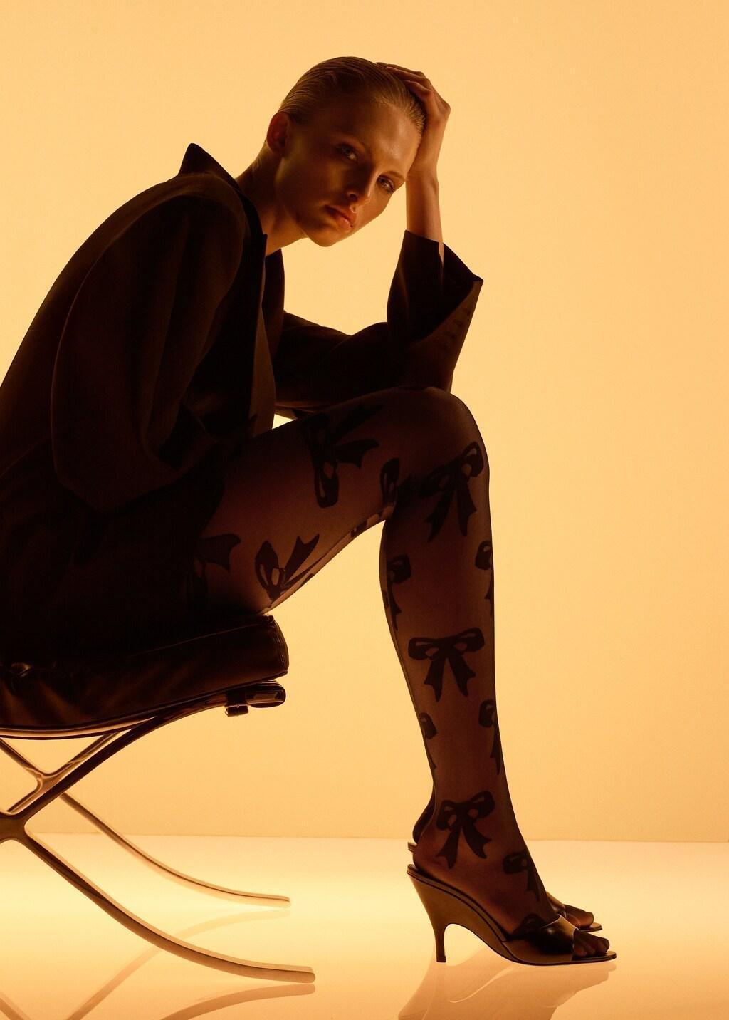 Black Sheer Stockings With Bows, Black, large image number 0