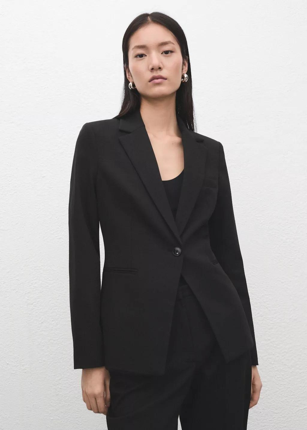 Black Fitted Suit Blazer, 0201_99, large image number 3