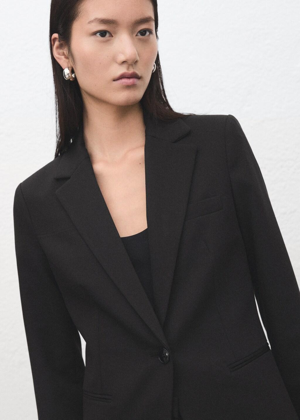 Black Fitted Suit Blazer, Black, large image number 4