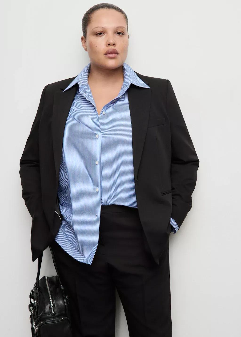 Black Fitted Suit Blazer, Black, large image number 6