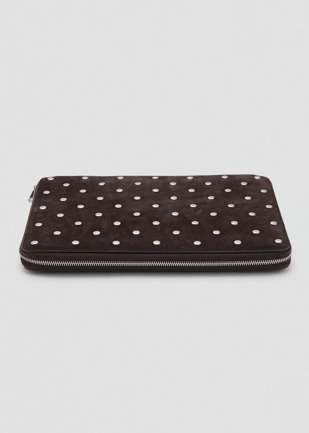 Brown Studded Leather Laptop Case, Dark Brown, large image number 1