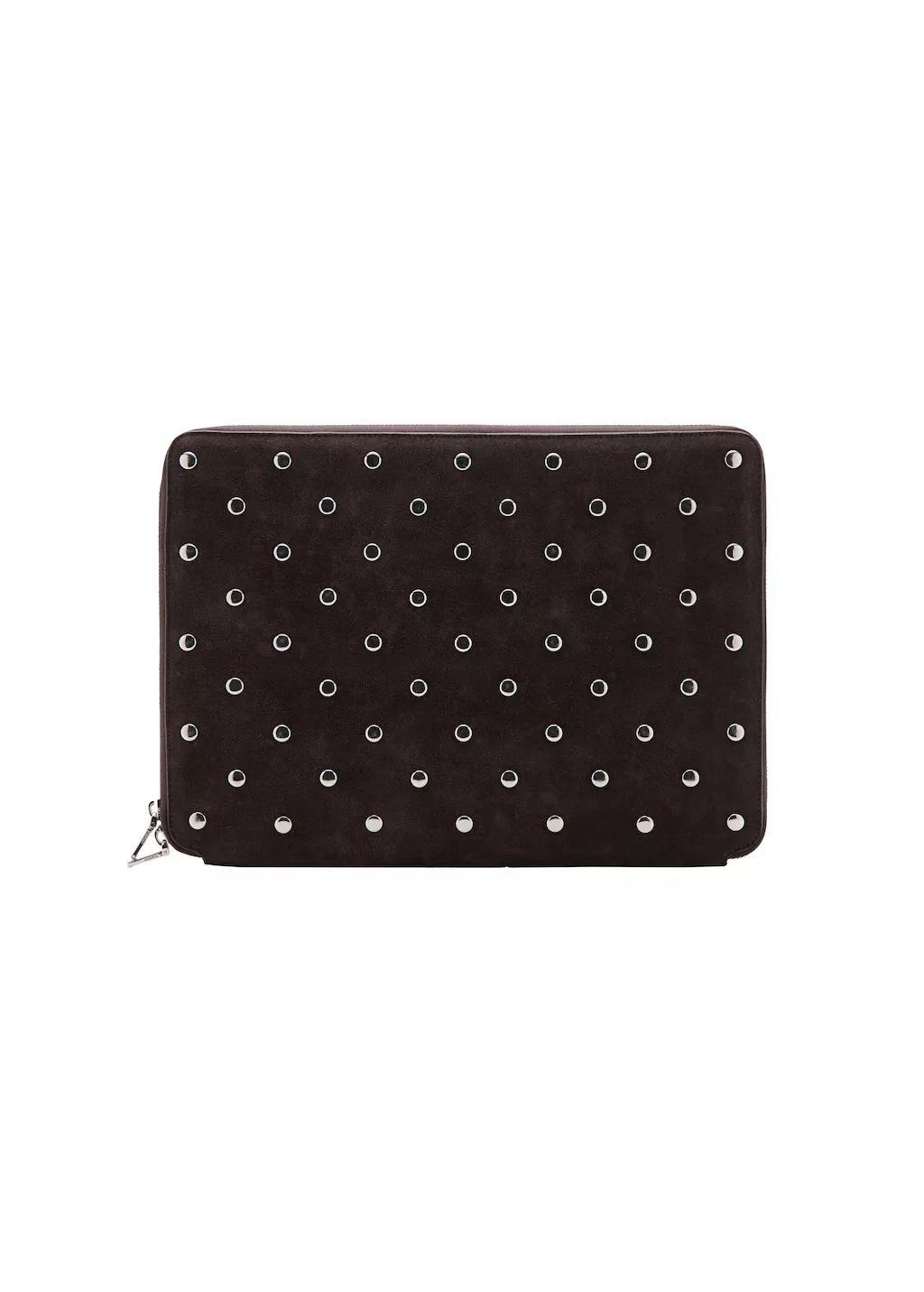 Brown Studded Leather Laptop Case, Dark Brown, large image number 3