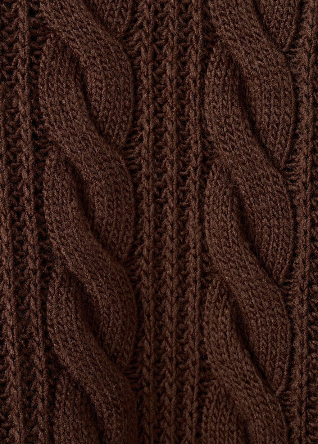 Brown V-Neck Braided Sweater, Brown, large image number 3
