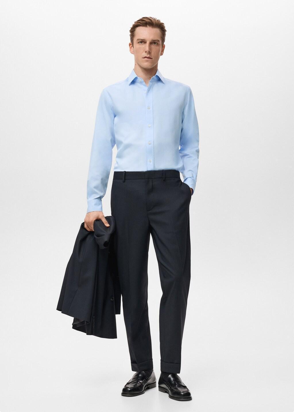 Blue Cotton Slim-Fit Shirt, Light-Pastel Blue, large image number 0
