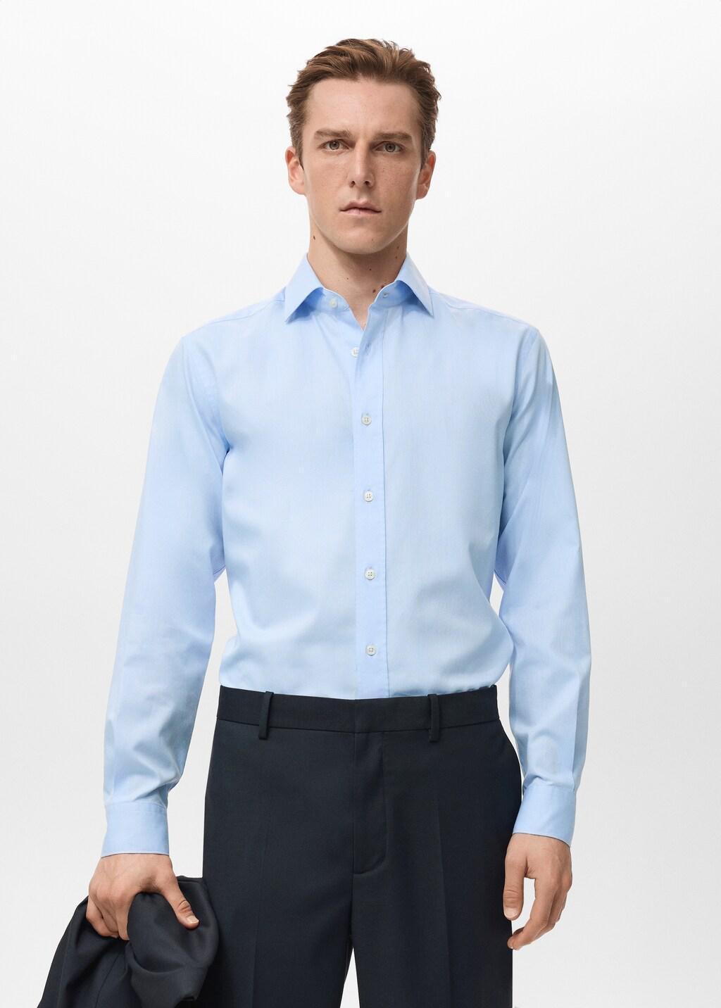 Blue Cotton Slim-Fit Shirt, Light-Pastel Blue, large image number 3