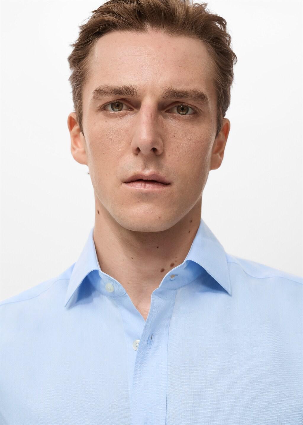 Blue Cotton Slim-Fit Shirt, Light-Pastel Blue, large image number 4