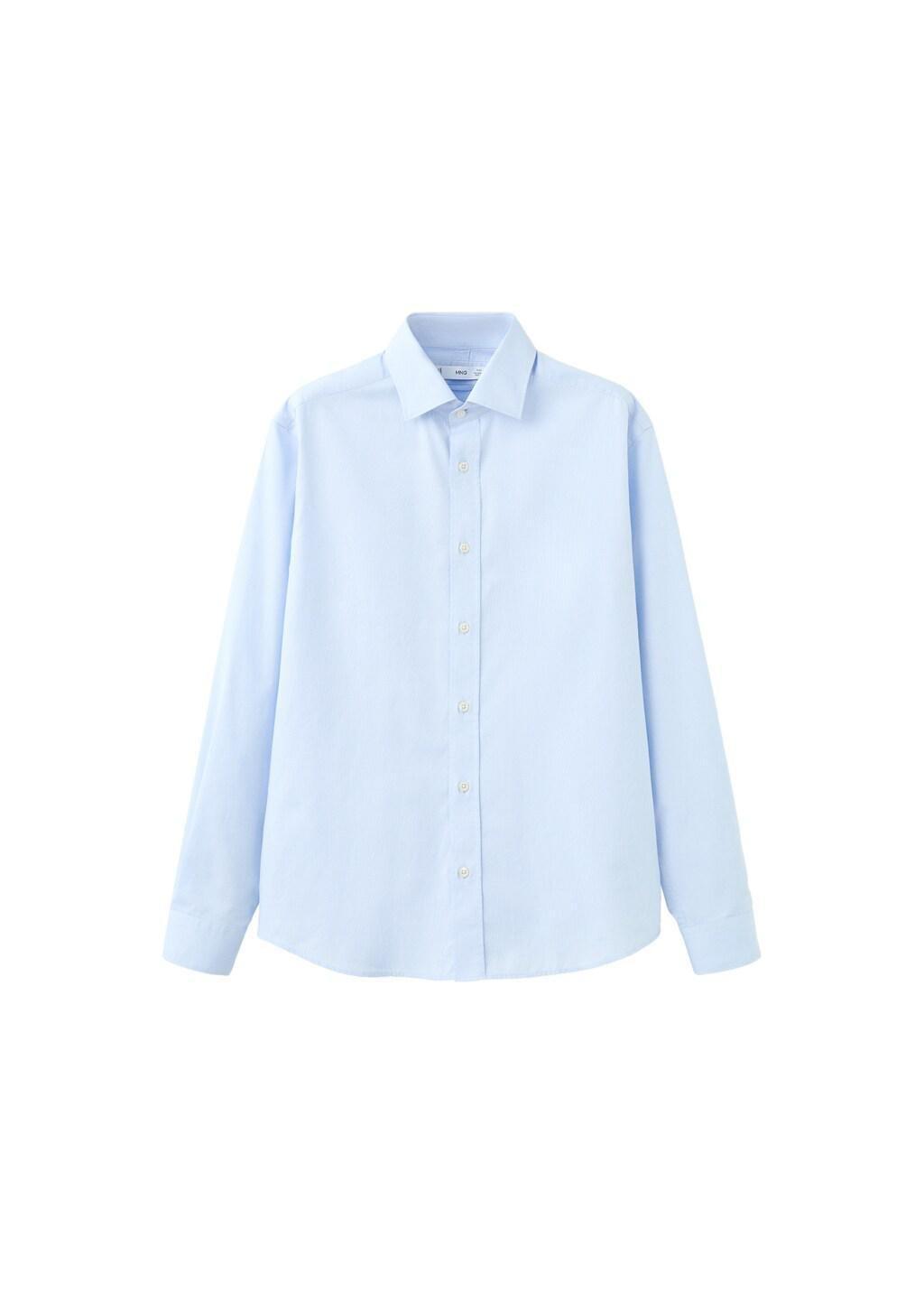 Blue Cotton Slim-Fit Shirt, Light-Pastel Blue, large image number 6