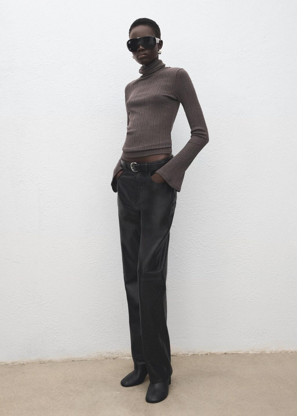 Brown Turtleneck Sweater With Flared Sleeves, Medium Brown, large image number 0