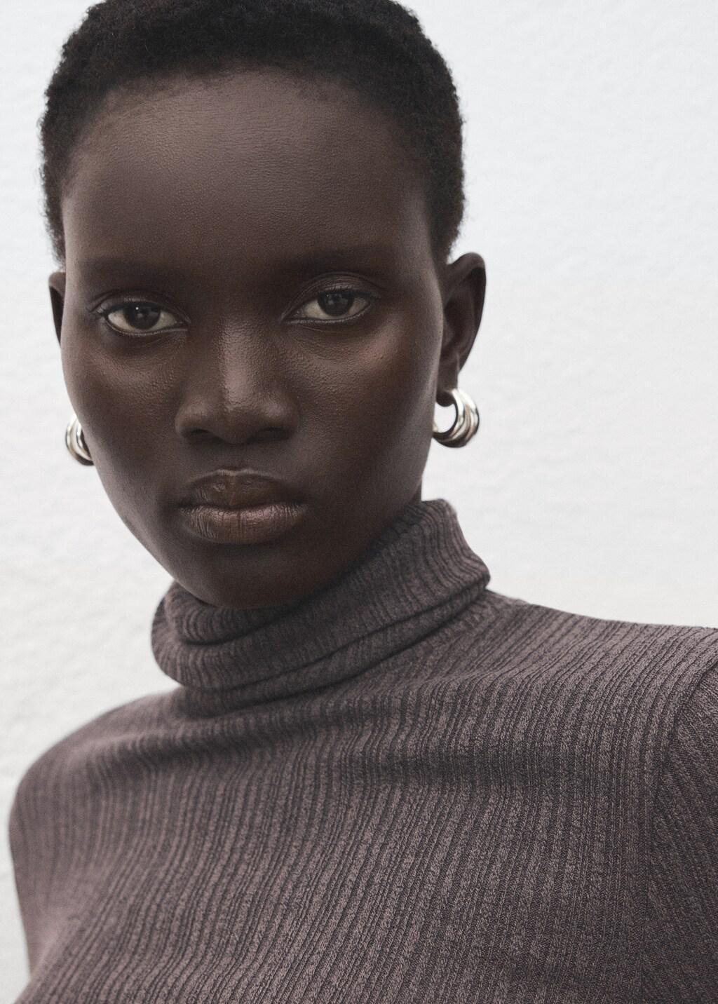 Brown Turtleneck Sweater With Flared Sleeves, Medium Brown, large image number 4