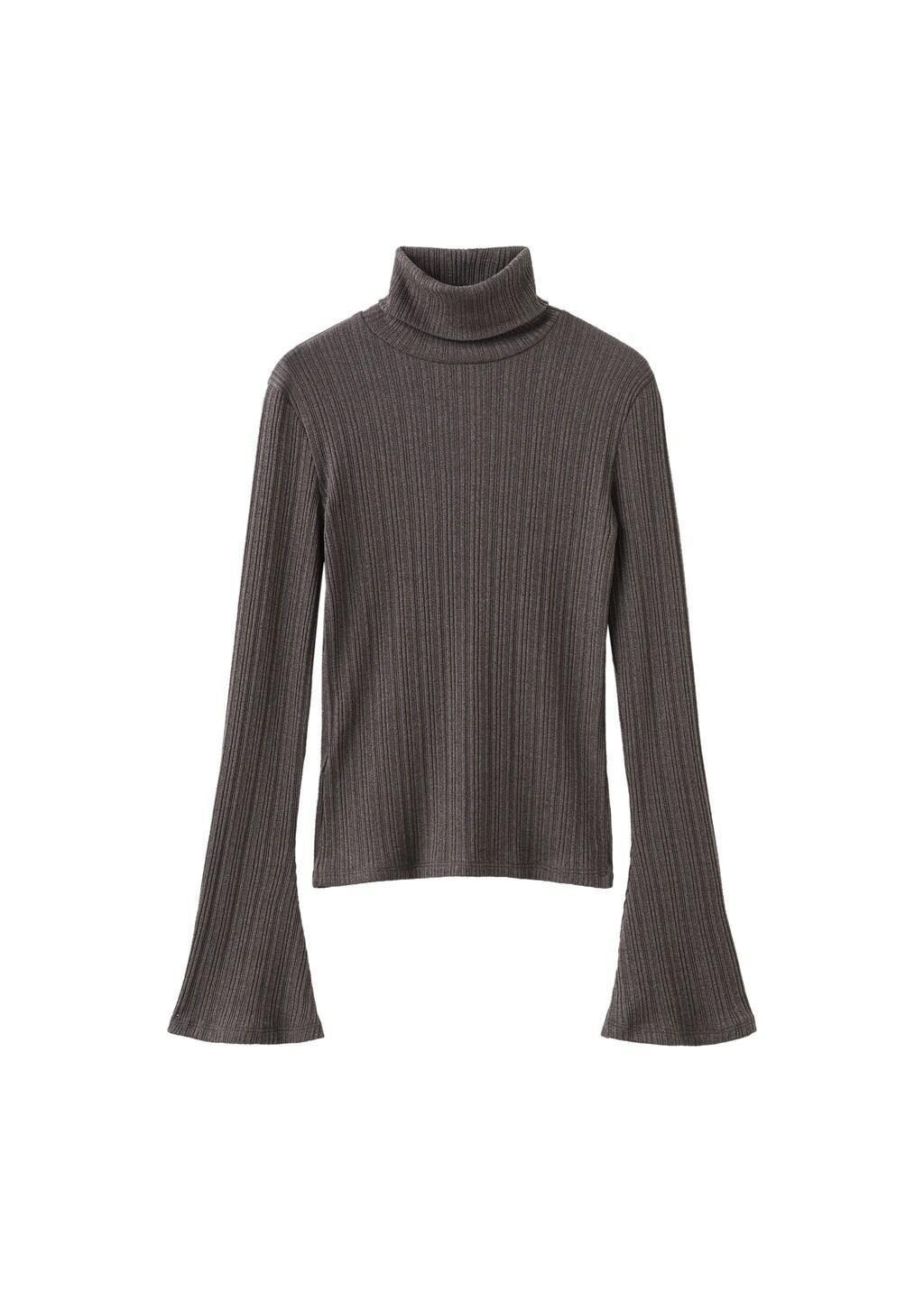 Brown Turtleneck Sweater With Flared Sleeves, Medium Brown, large image number 6