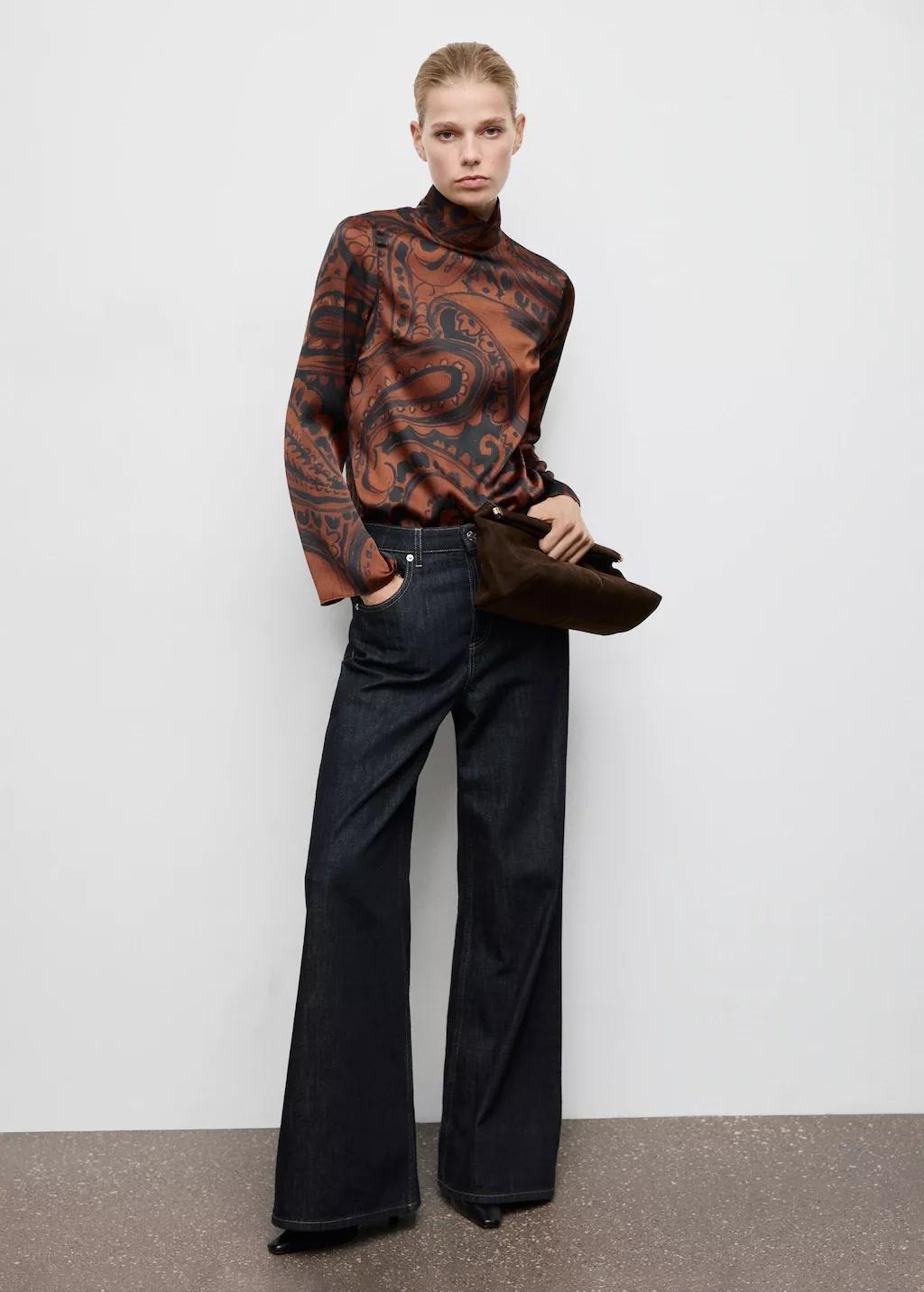 Orange Paisley-Print Satin Blouse, Medium Orange, large image number 0