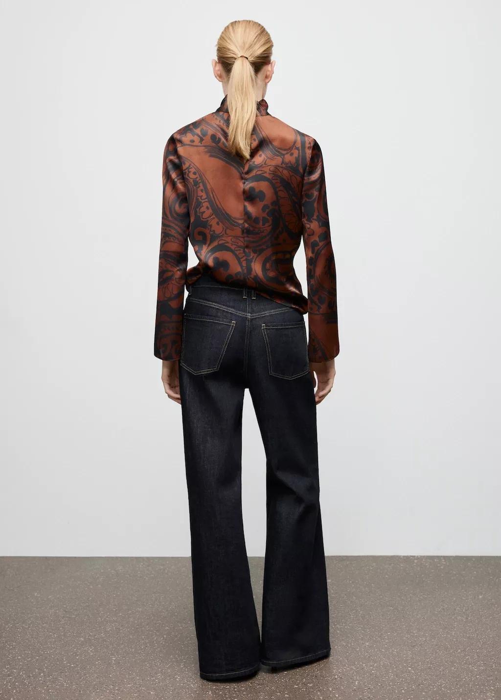 Orange Paisley-Print Satin Blouse, Medium Orange, large image number 2
