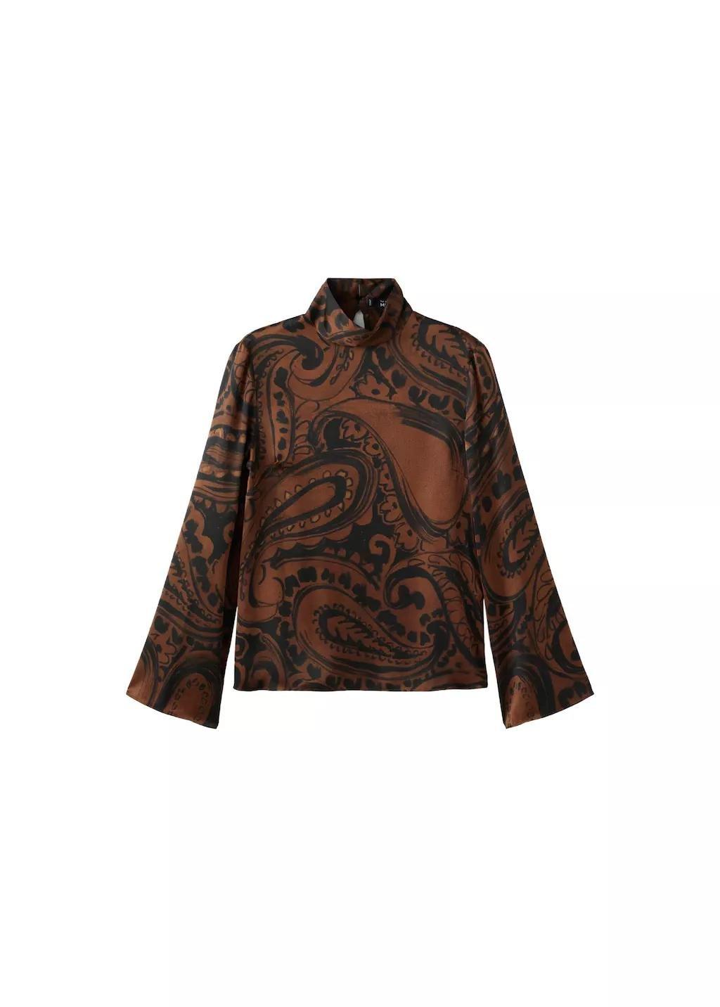 Orange Paisley-Print Satin Blouse, Medium Orange, large image number 6
