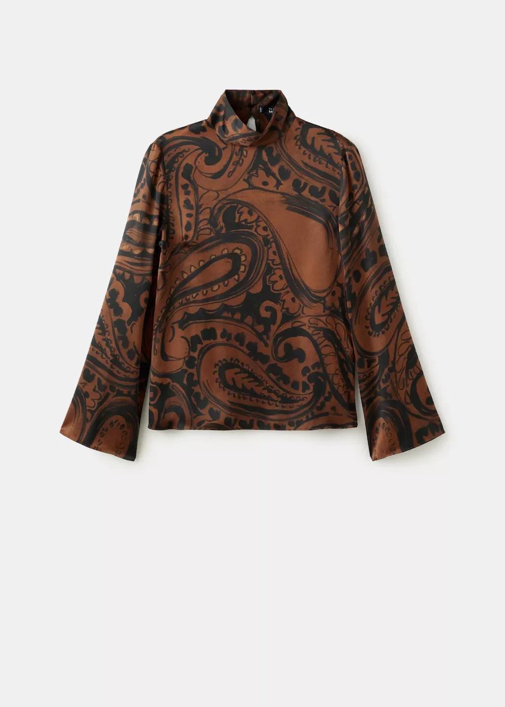 Orange Paisley-Print Satin Blouse, Medium Orange, large image number 7