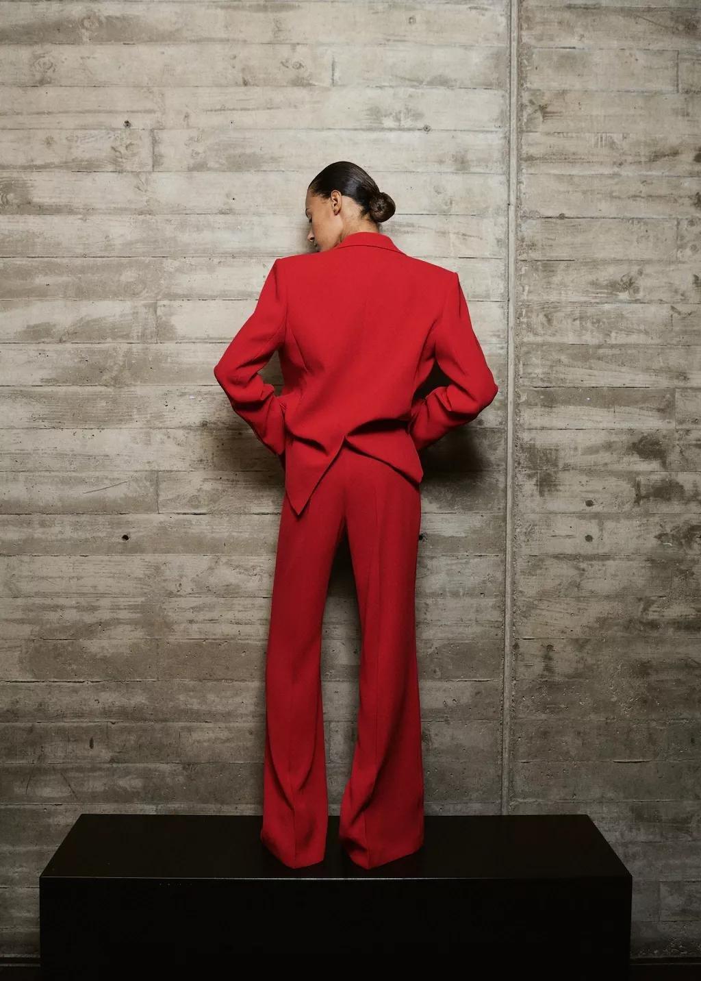 Red High-Waist Suits Trousers, Red, large image number 2
