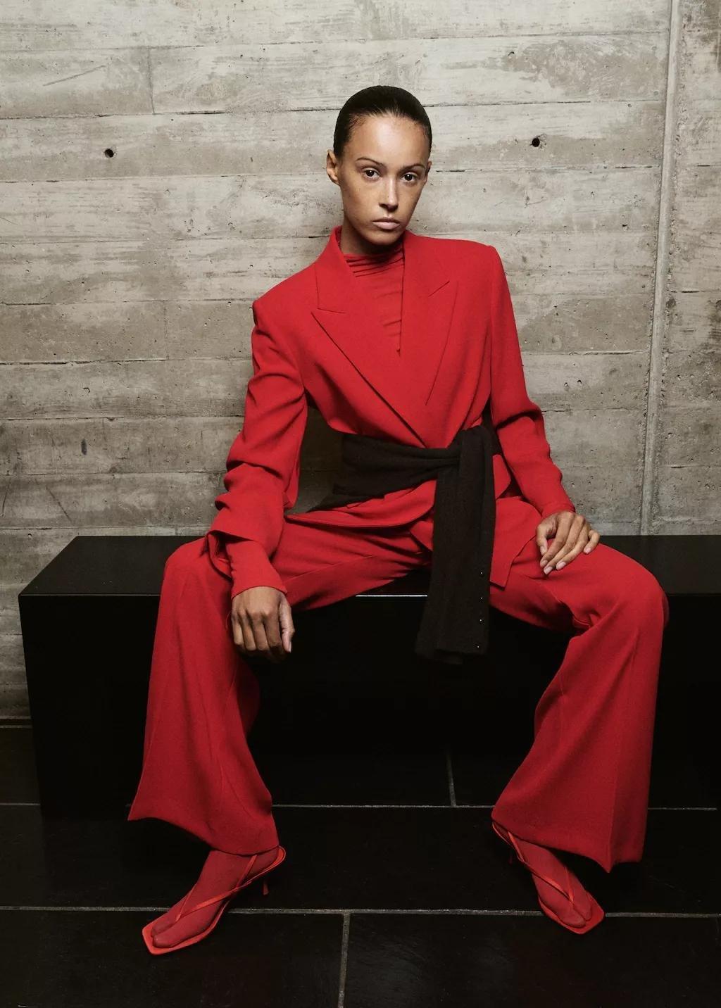 Red High-Waist Suits Trousers, Red, large image number 4