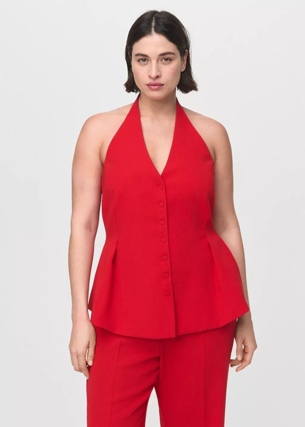 Red High-Waist Suits Trousers, Red, large image number 6