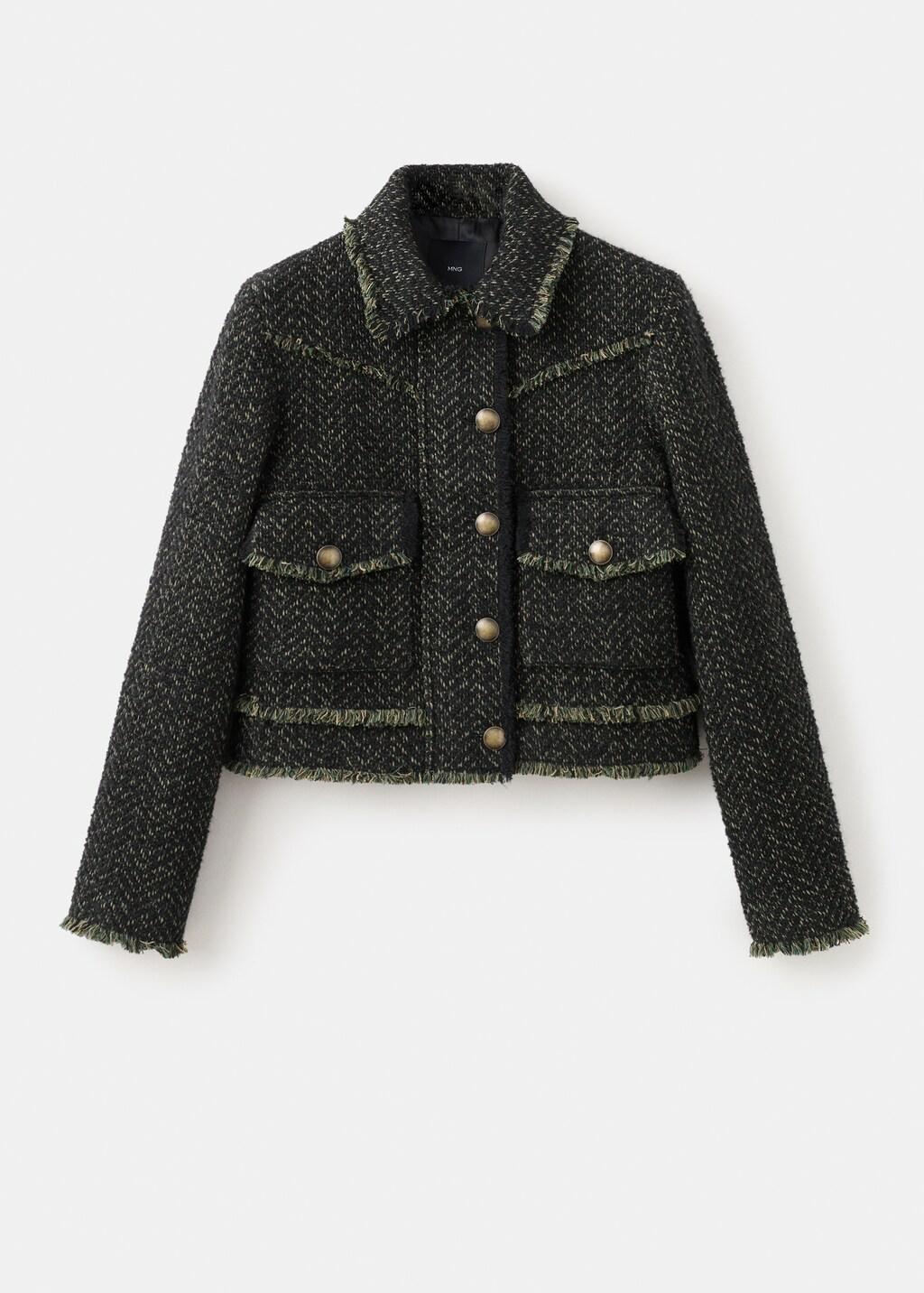 Green Tweed Jacket With Lapel Collar, Green, medium