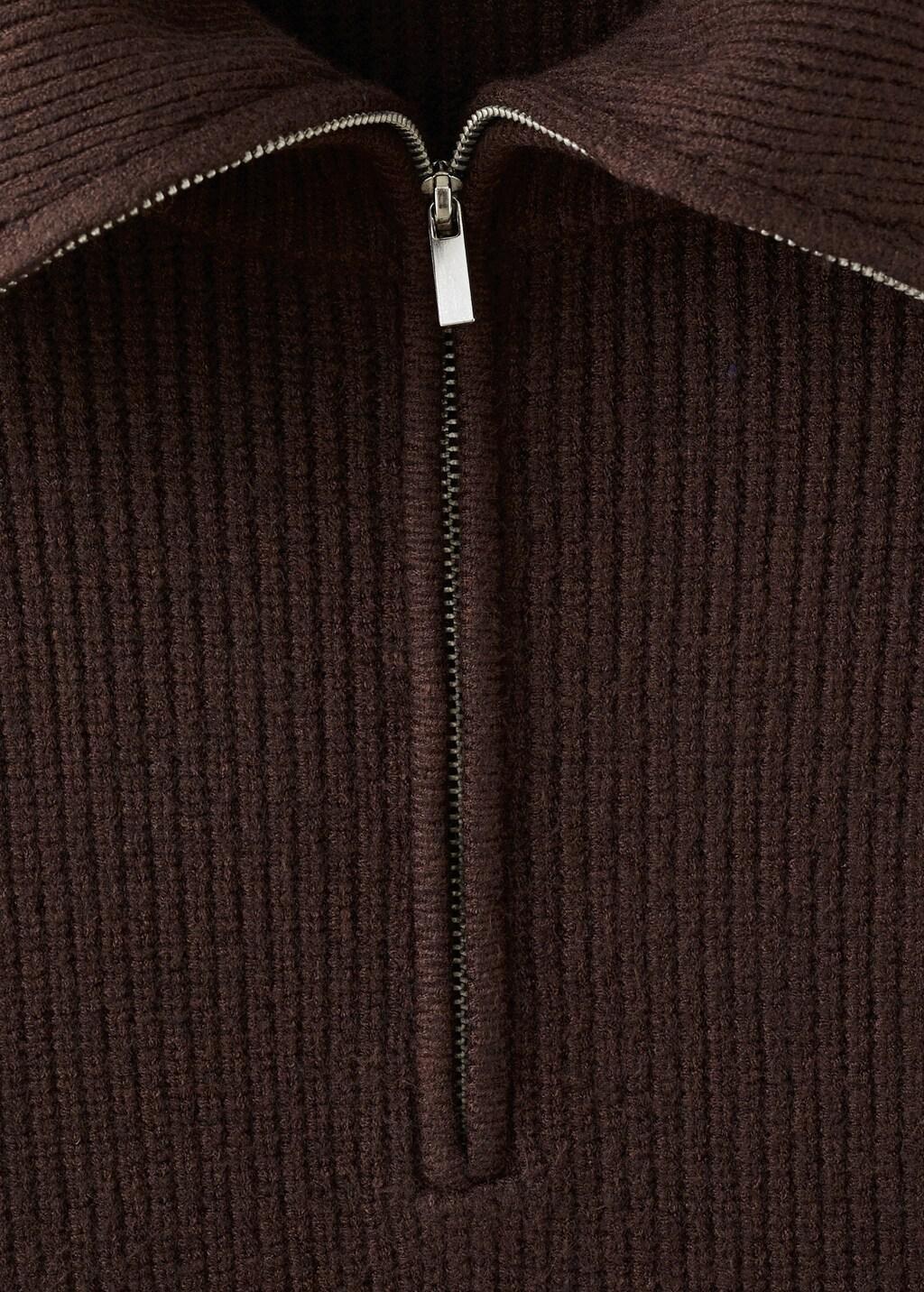 Brown Sweater With Contrasting Zip Collar, Dark Brown, large image number 1