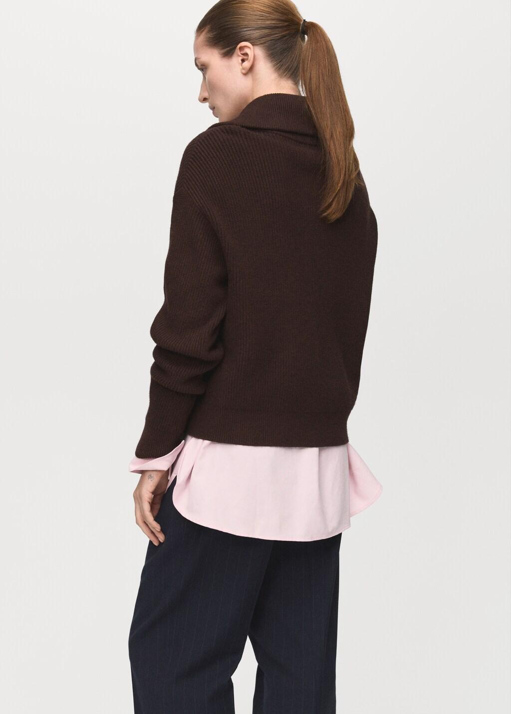 Brown Sweater With Contrasting Zip Collar, Dark Brown, large image number 2