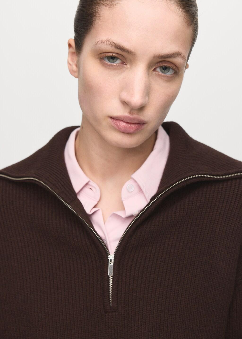 Brown Sweater With Contrasting Zip Collar, Dark Brown, large image number 4