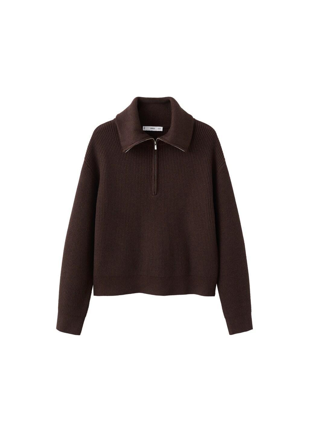 Brown Sweater With Contrasting Zip Collar, Dark Brown, large image number 6