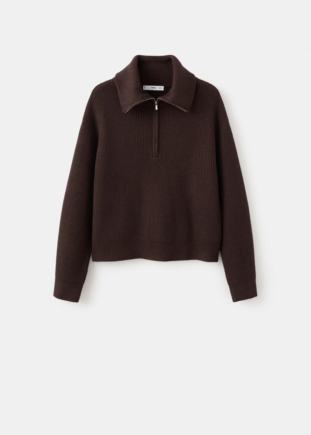 Brown Sweater With Contrasting Zip Collar, Dark Brown, large image number 7