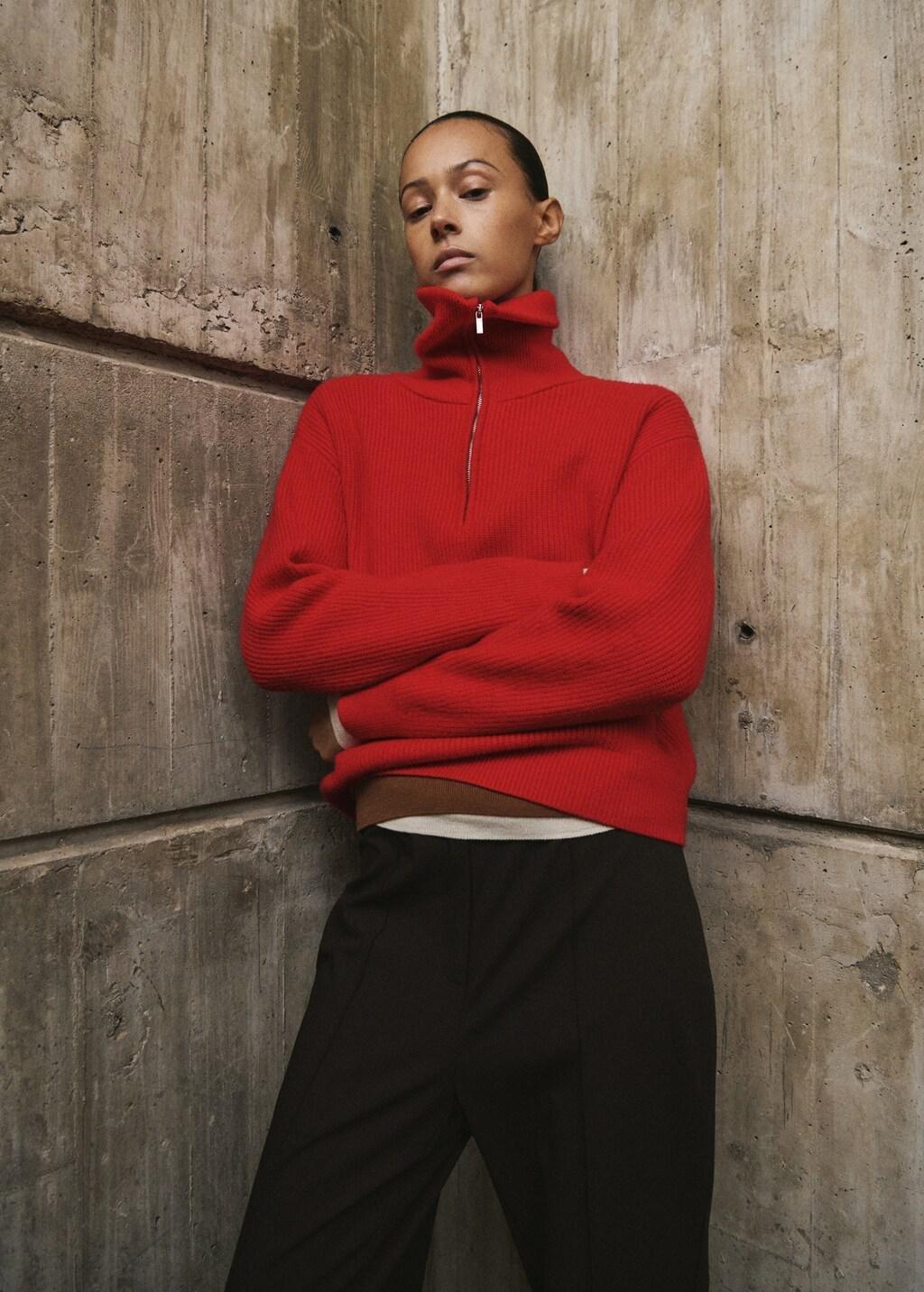 Red Sweater With Contrasting Zip Collar, Red, large image number 3