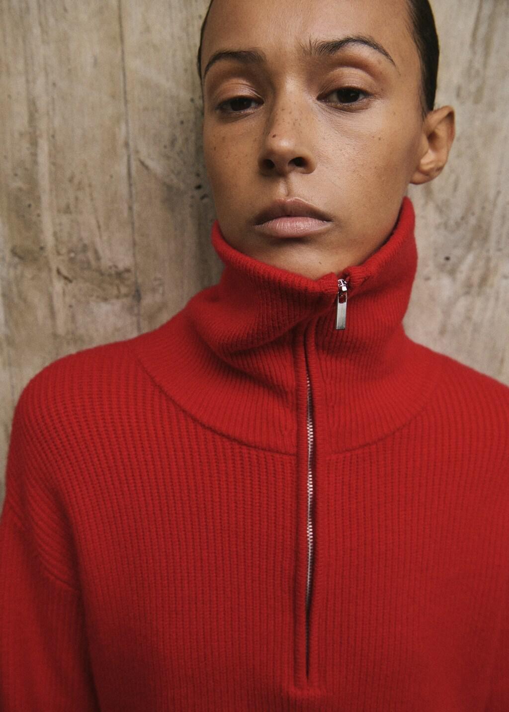 Red Sweater With Contrasting Zip Collar, Red, large image number 4