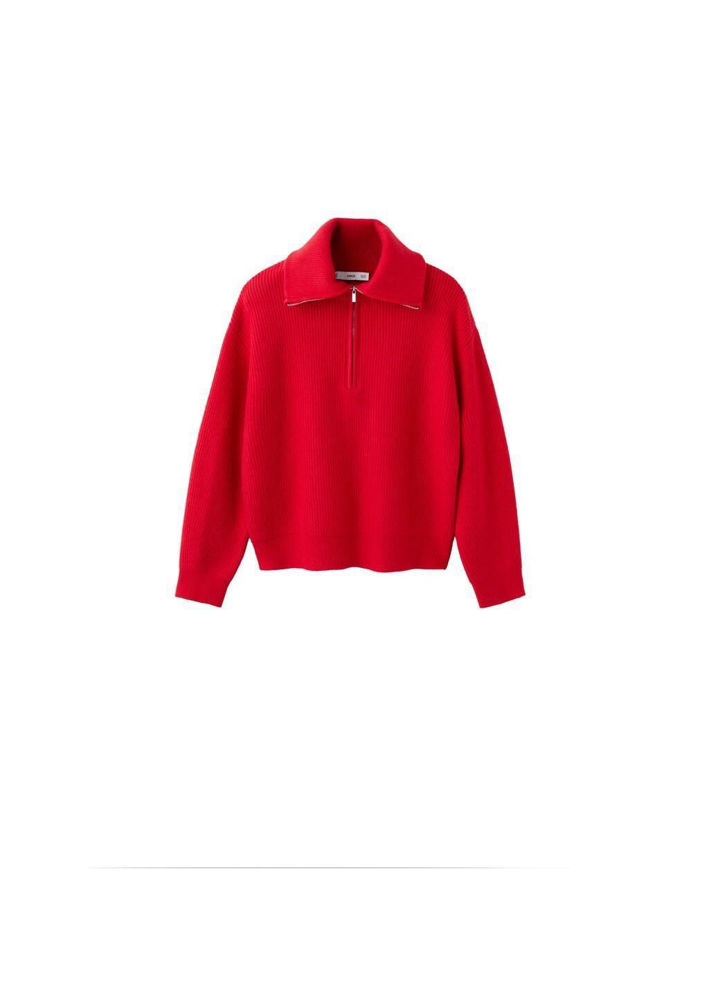 Red Sweater With Contrasting Zip Collar, Red, large image number 7
