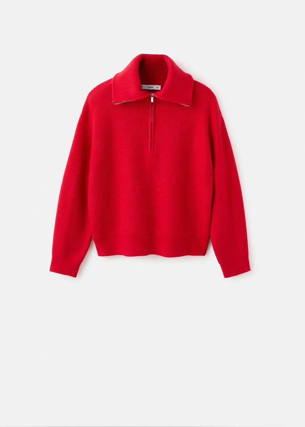 Red Sweater With Contrasting Zip Collar, Red, large image number 8