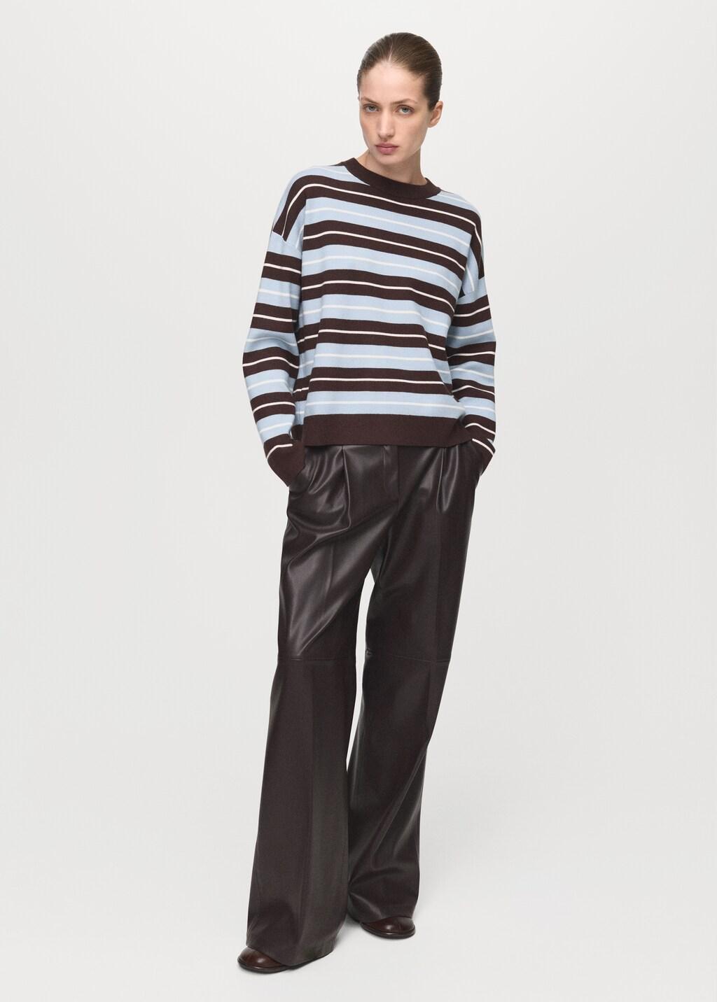 Brown Oversized Striped Sweater, Dark Brown, large image number 0